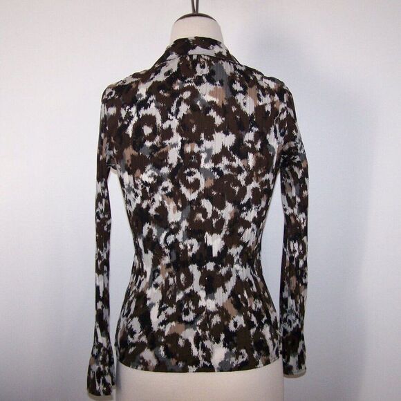 Apt. 9 Shirt Top Blouse PM Stretch Accordion Pleats Long Sleeves Brown Black - Picture 7 of 10